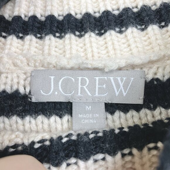 J.Crew Women's Medium Cable-Knit Mockneck Pullover Sweater Stripe Jewel Buttons - Picture 12 of 16